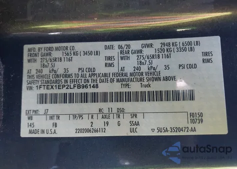 2020 Ford F-150 Xlt from USA, damaged, VIN 1FTEX1EP2LFB96148